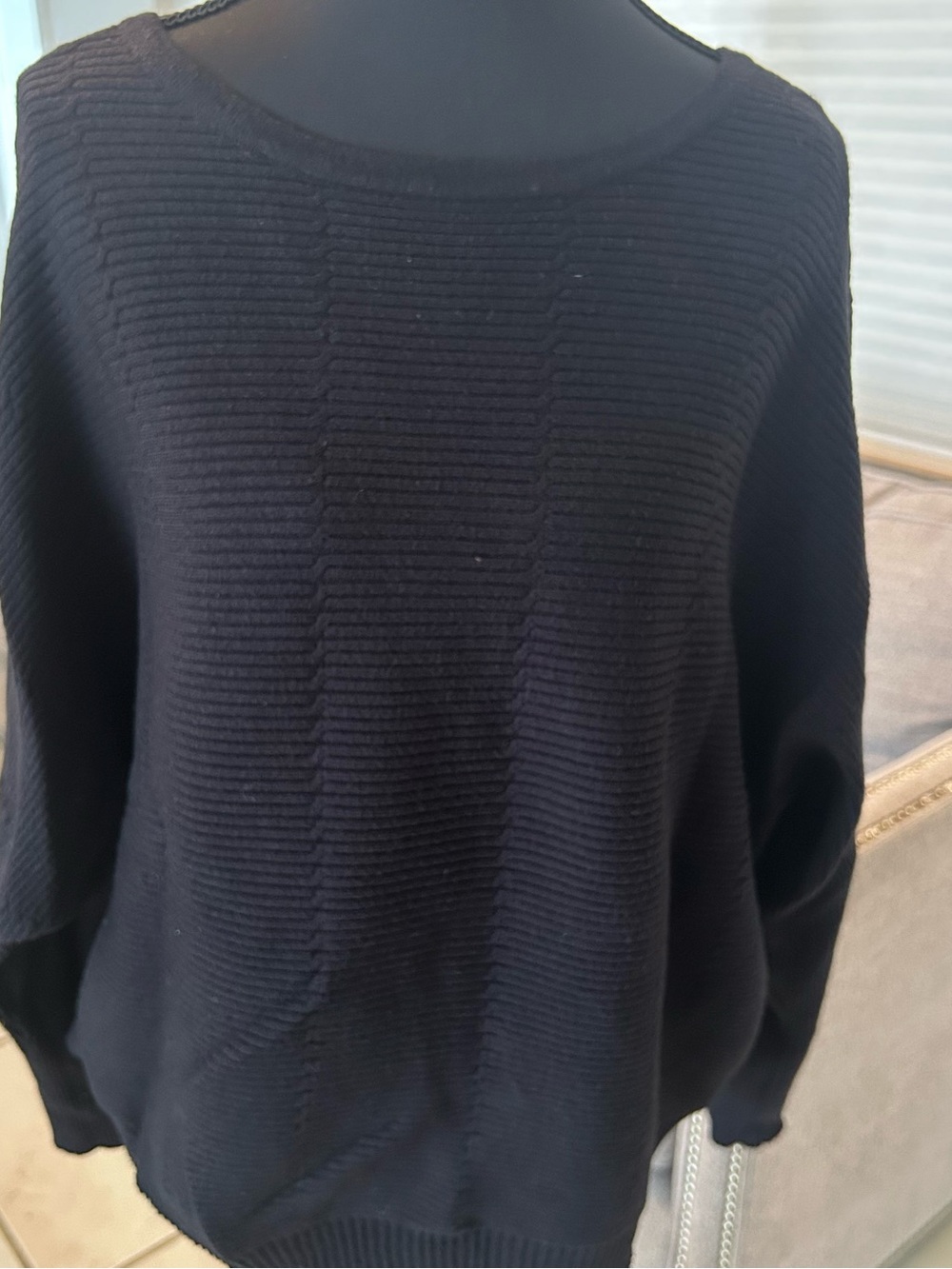 T Tahari Black Ribbed Crewneck Sweater